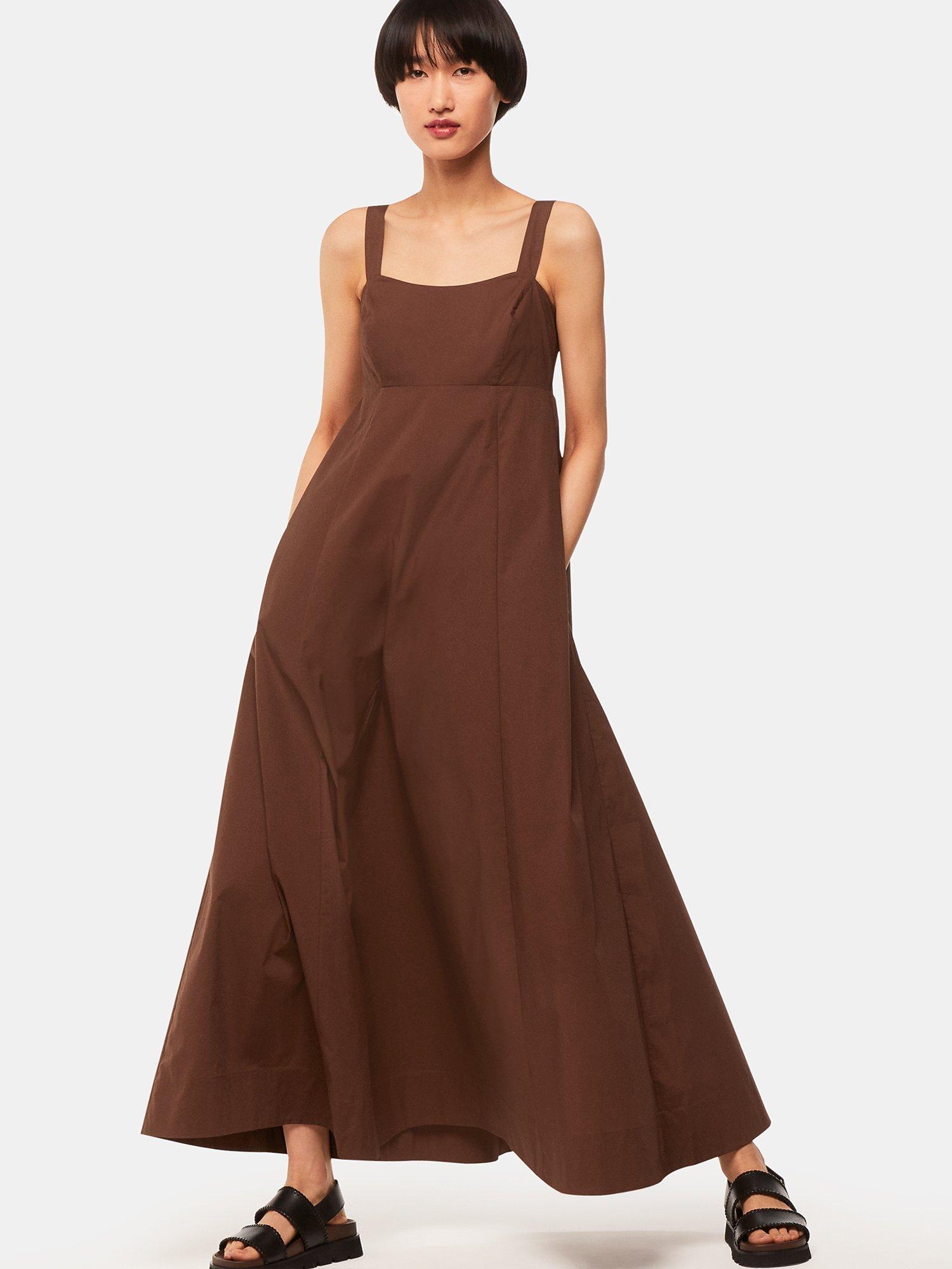 Product image 1 of 6, which shows Whistles Anna A-Line Midi Dress, Brown, 18