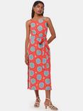 Whistles Petite Sunburst Print Linen Blend Midi Dress, Coral/Multi