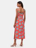 Whistles Petite Sunburst Print Linen Blend Midi Dress, Coral/Multi