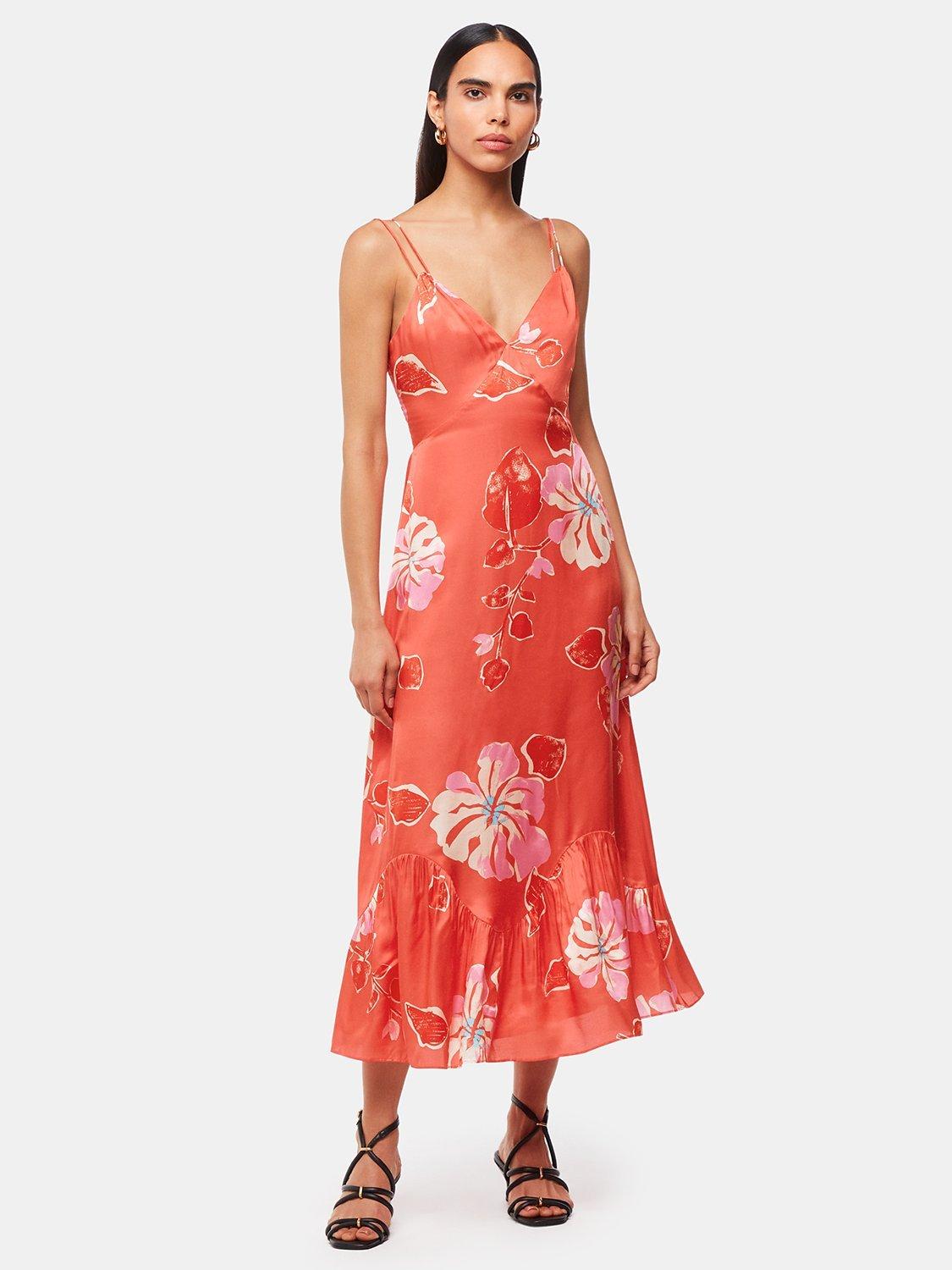 Product image 1 of 6, which shows Whistles Raffa Hibiscus Print Maxi Dress, Coral/Multi, 6