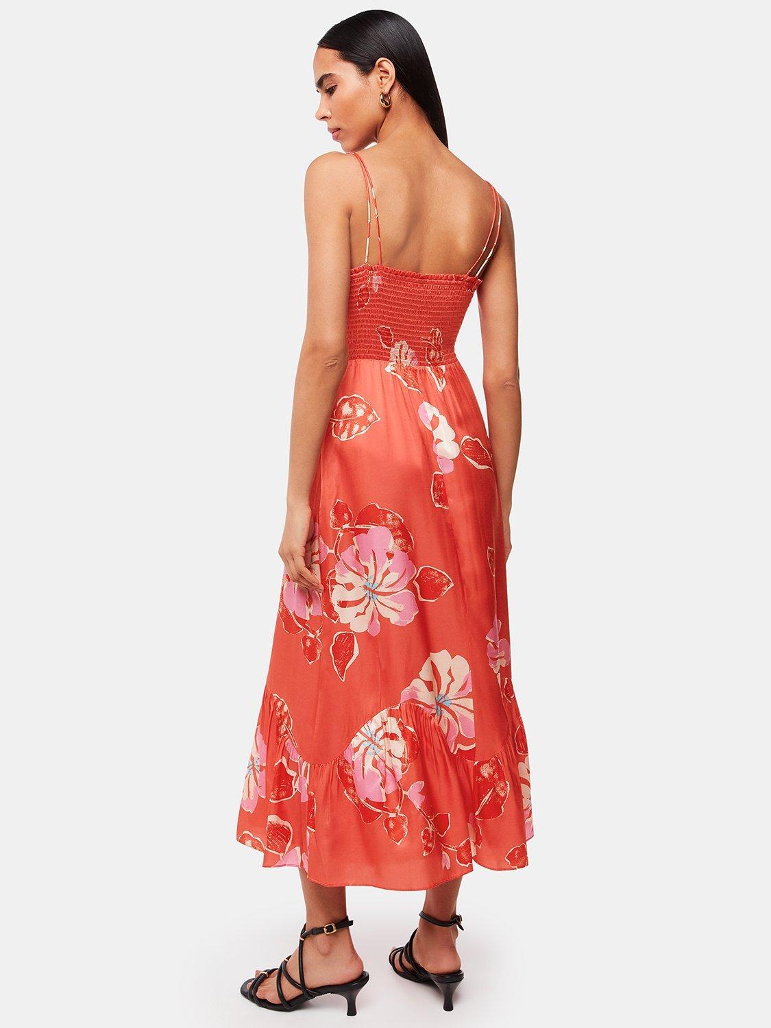 Product image 2 of 6, which shows Whistles Raffa Hibiscus Print Maxi Dress, Coral/Multi, 6