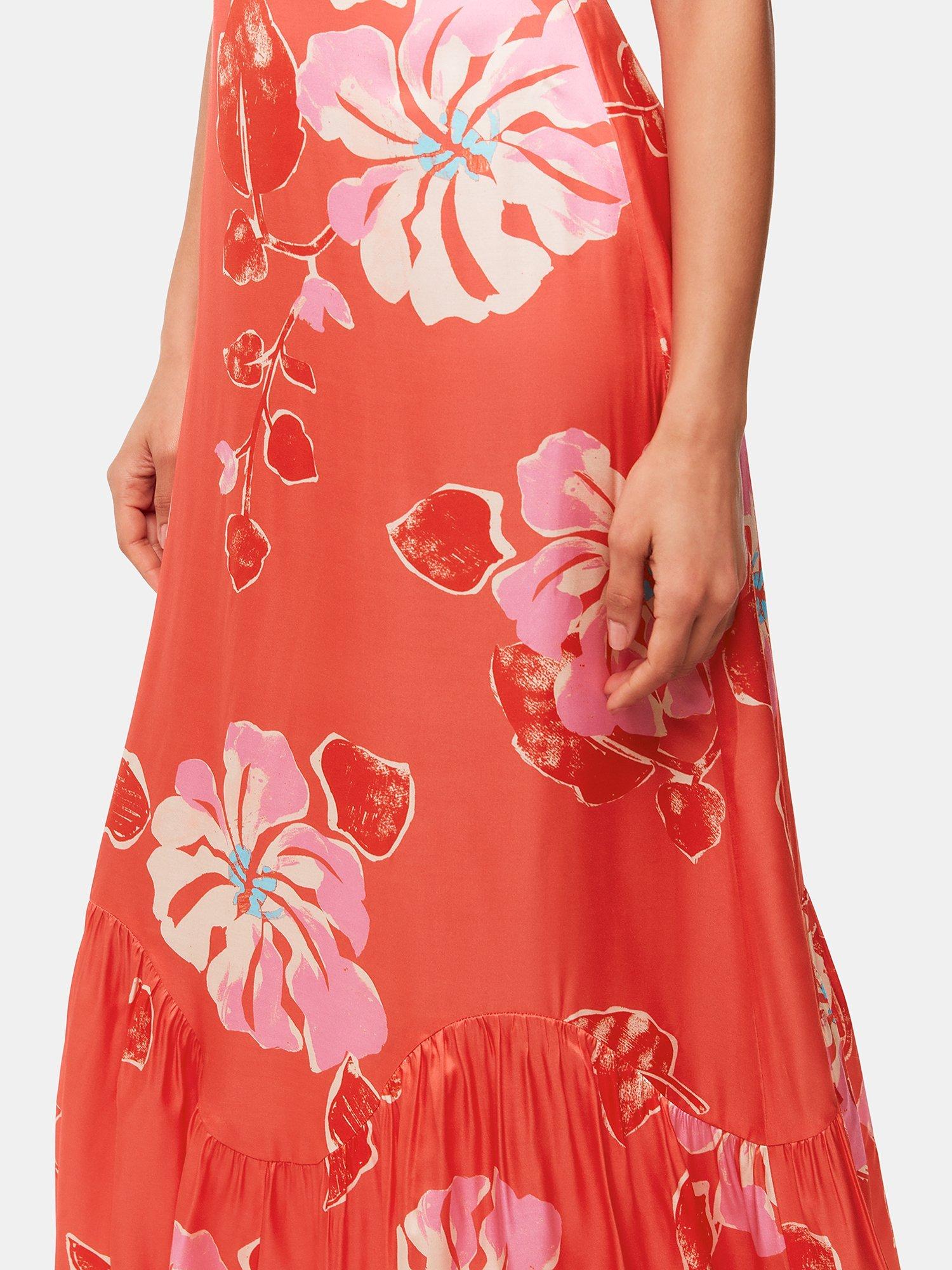 Product image 3 of 6, which shows Whistles Raffa Hibiscus Print Maxi Dress, Coral/Multi, 6