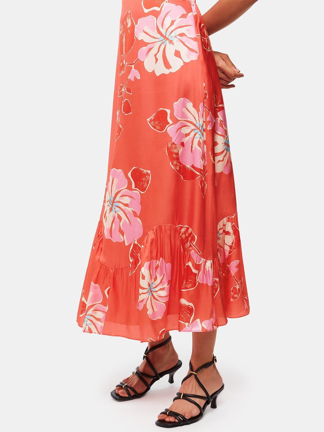 Product image 5 of 6, which shows Whistles Raffa Hibiscus Print Maxi Dress, Coral/Multi, 6