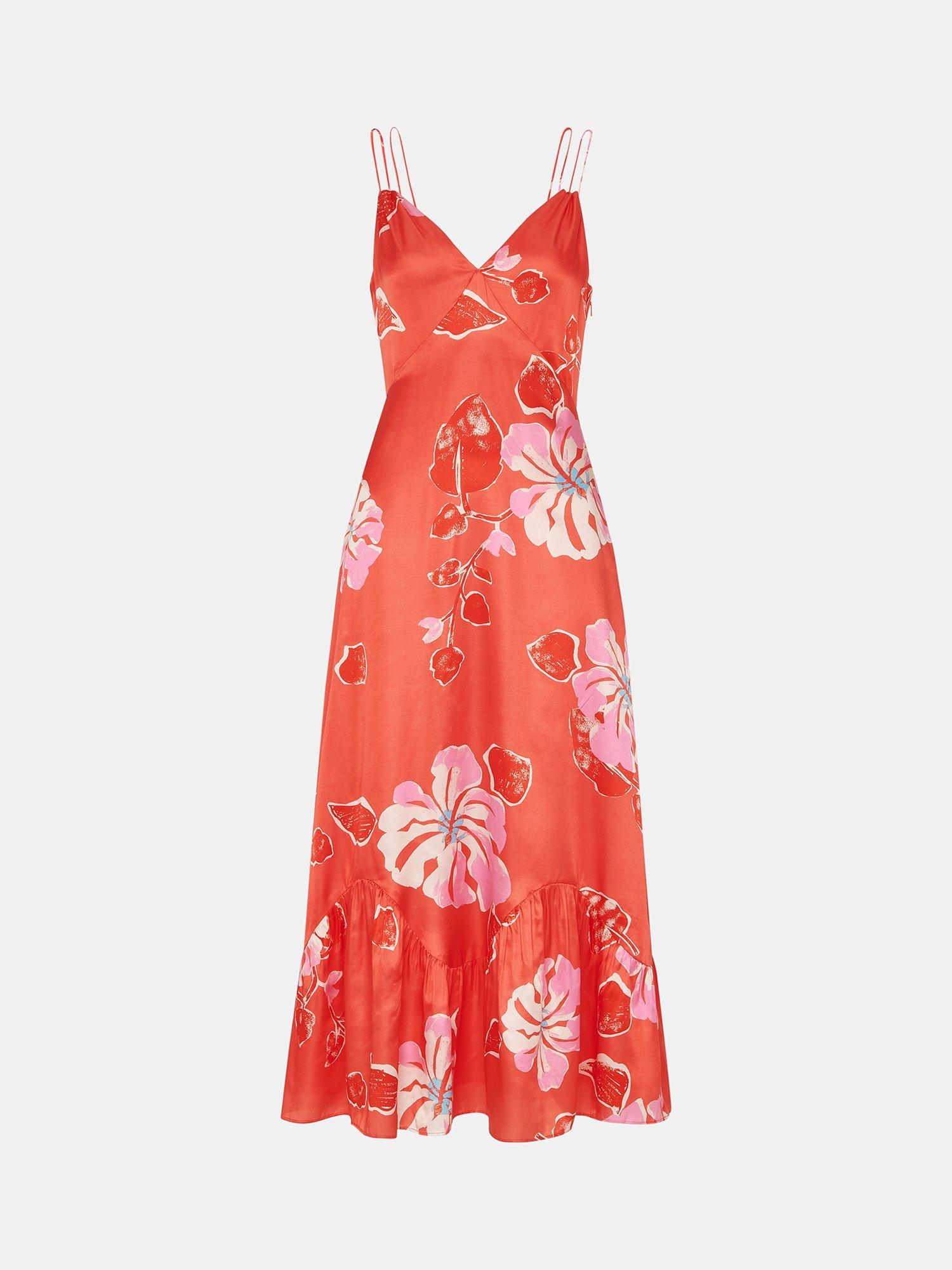 Product image 6 of 6, which shows Whistles Raffa Hibiscus Print Maxi Dress, Coral/Multi, 6