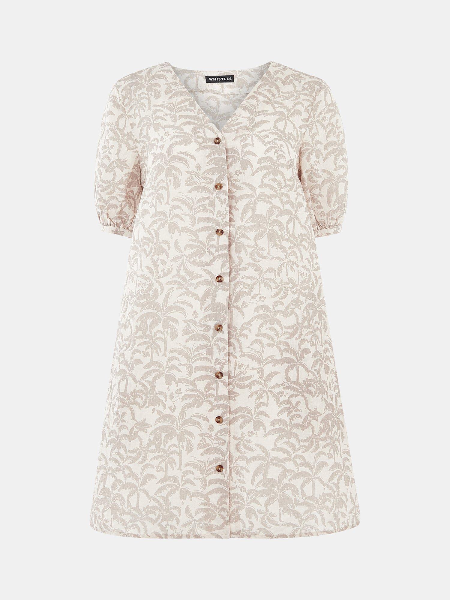 Product image 5 of 5, which shows Whistles Palm Print Linen Rich Dress, Ivory/Multi, 6