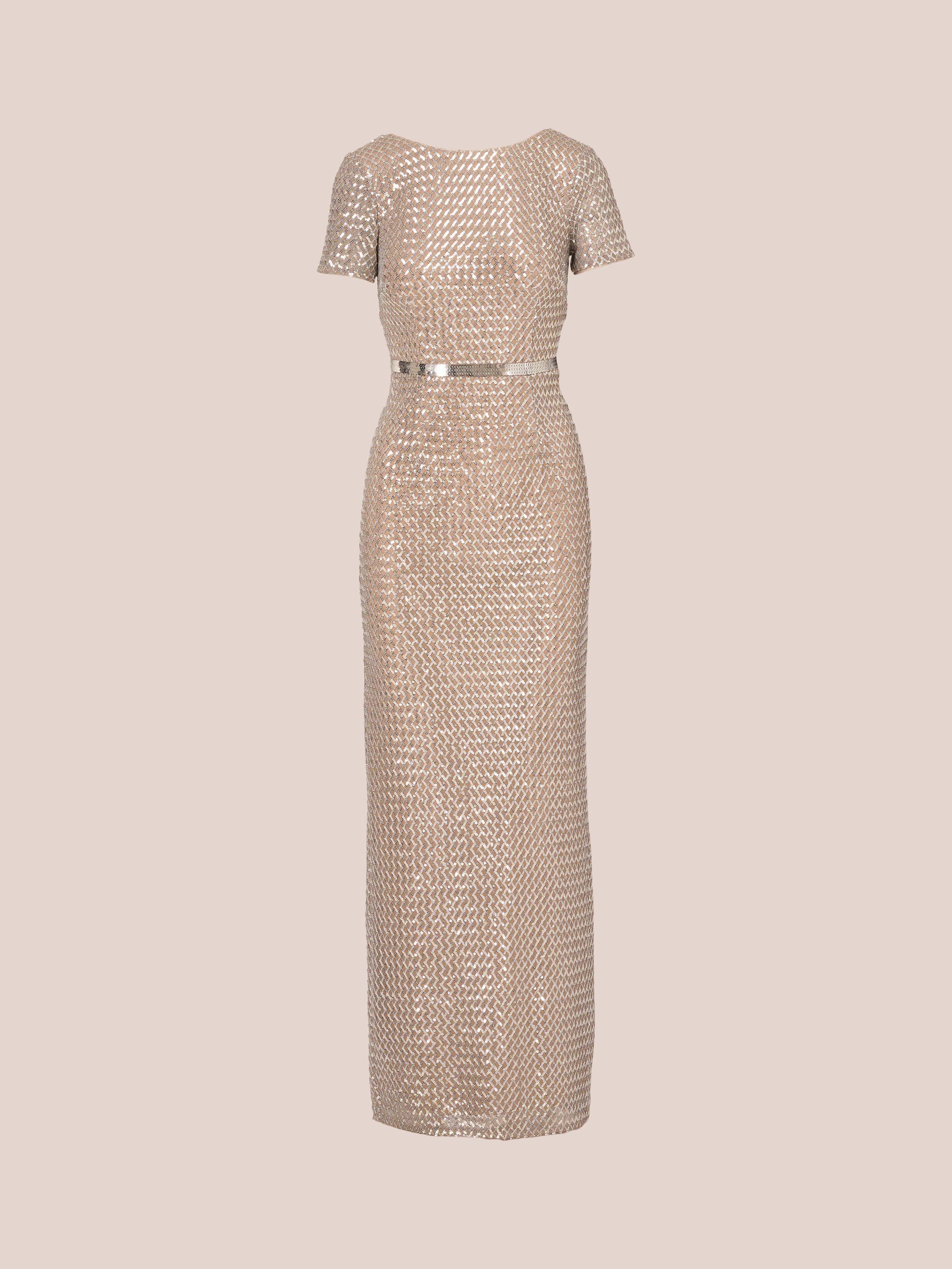 Product image 6 of 7, which shows Adrianna Papell Column Sequin Maxi Dress, Silver/Nude, 6