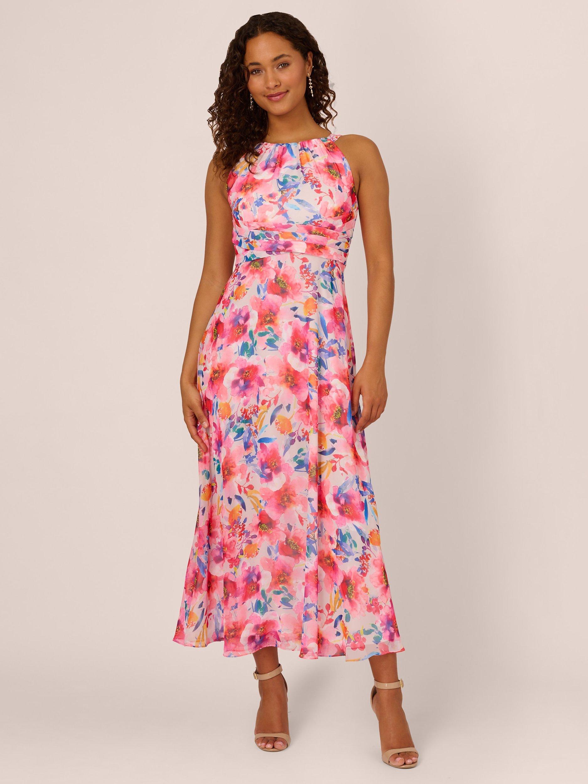 Adrianna Papell Floral Chiffon Dress Pink Multi