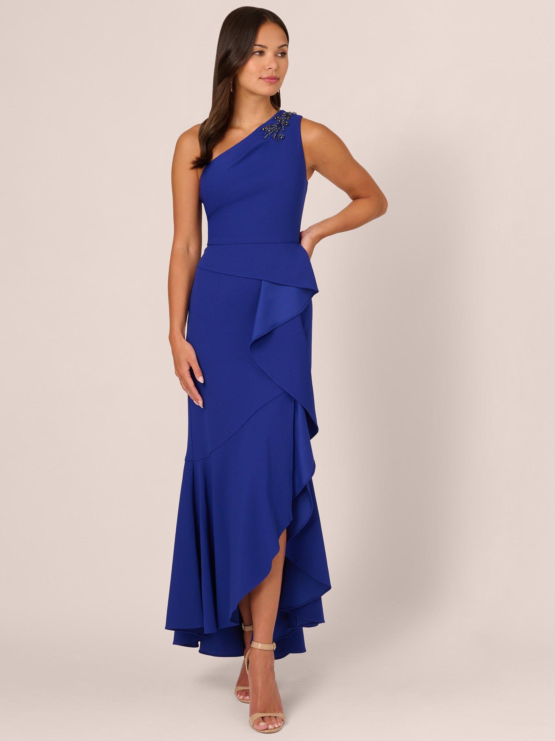 Product image 1 of 7, which shows Adrianna Papell Studio Beaded Knit Crepe Maxi Dress, Royal Sapphire, 6