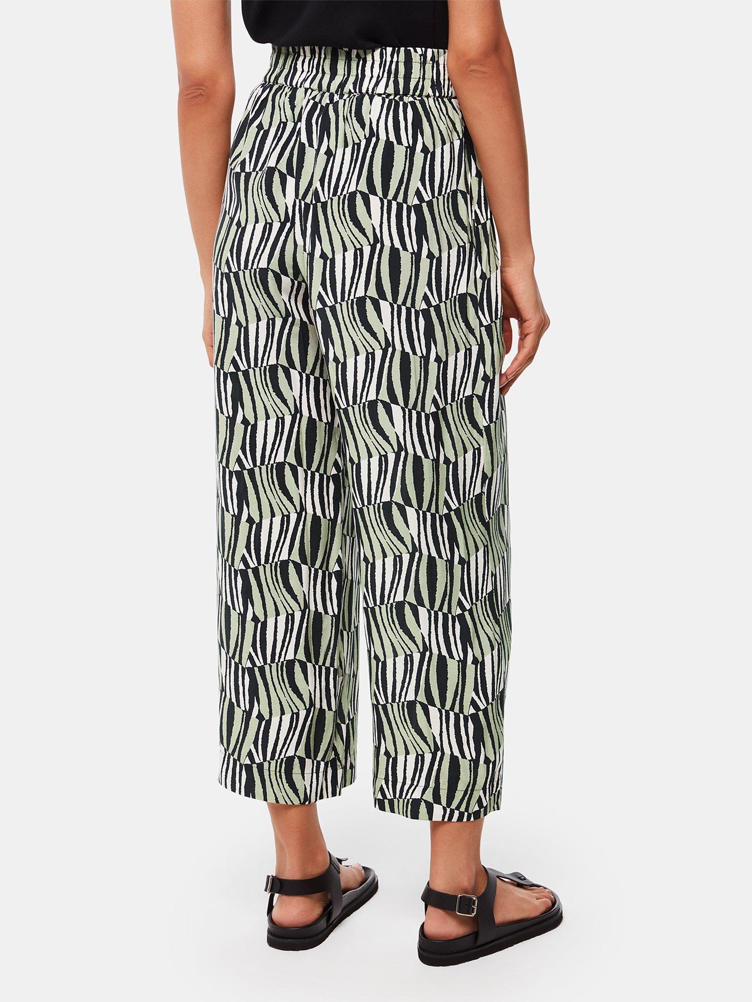 Product image 2 of 6, which shows Whistles Checkerboard Tiger Print Wide Leg Trousers, Green/Multi, 8