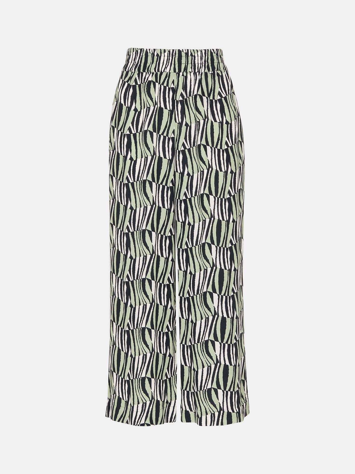 Product image 6 of 6, which shows Whistles Checkerboard Tiger Print Wide Leg Trousers, Green/Multi, 8