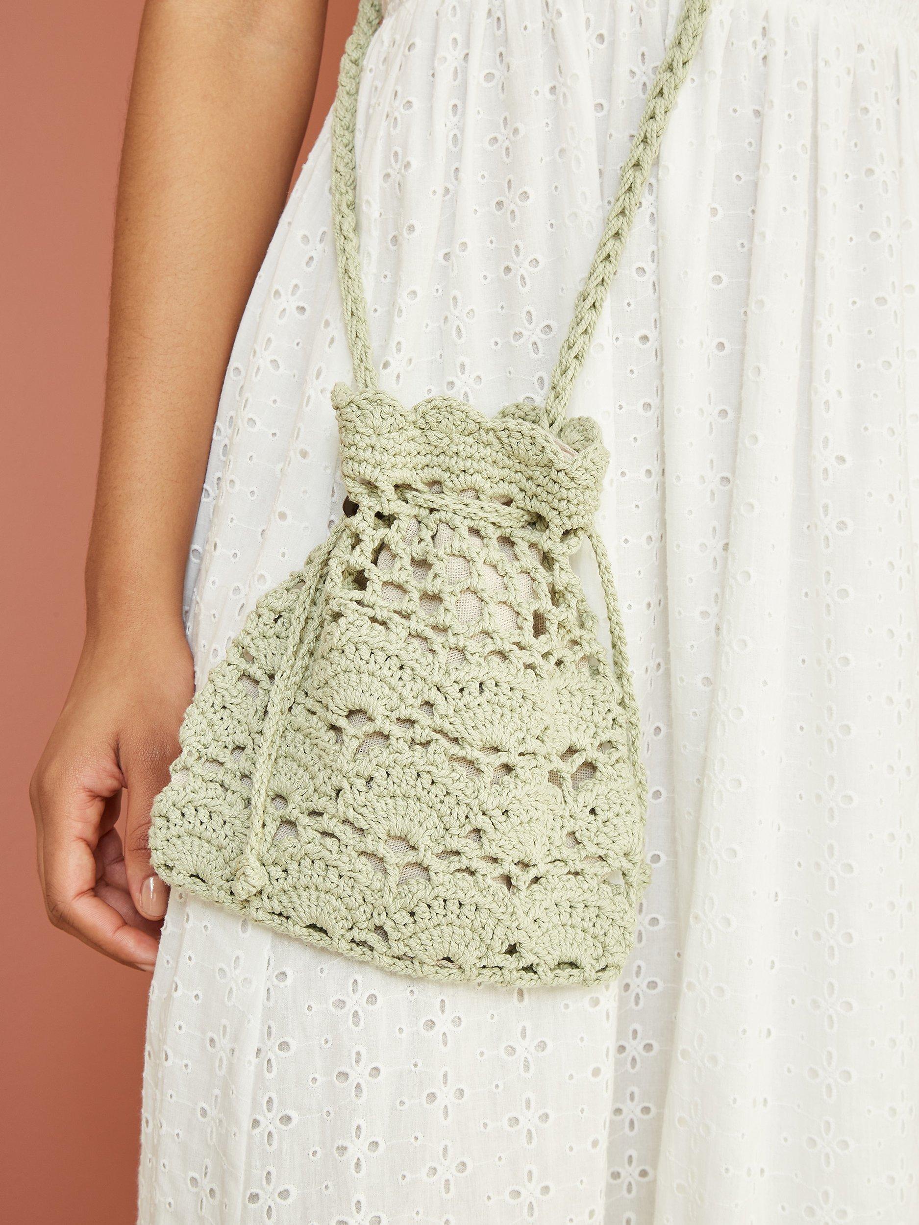 Product image 2 of 6, which shows Yumi Crochet Bag With Beaded Trim, Green, One Size