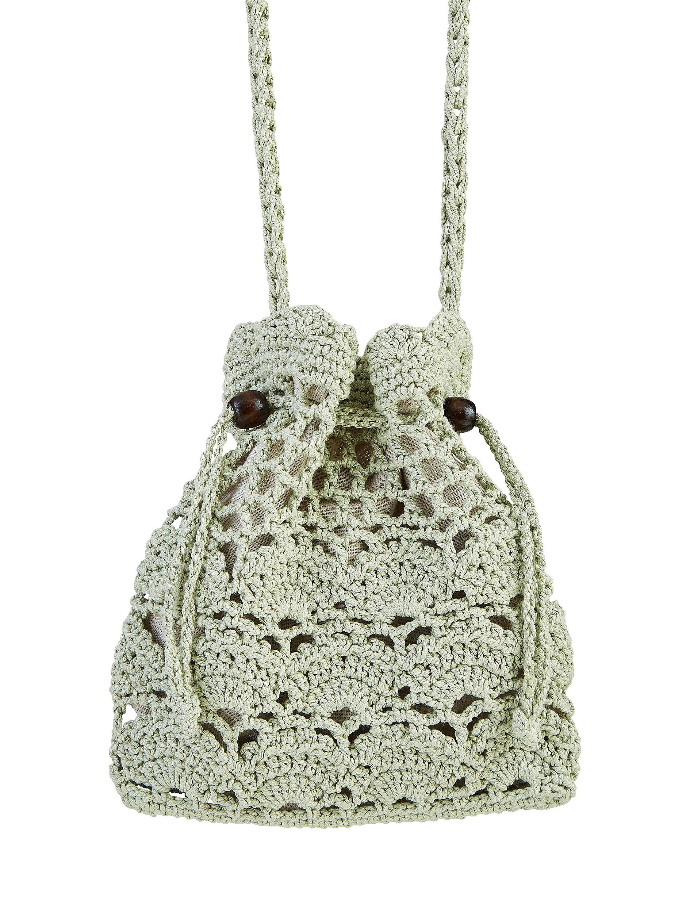 Product image 5 of 6, which shows Yumi Crochet Bag With Beaded Trim, Green, One Size