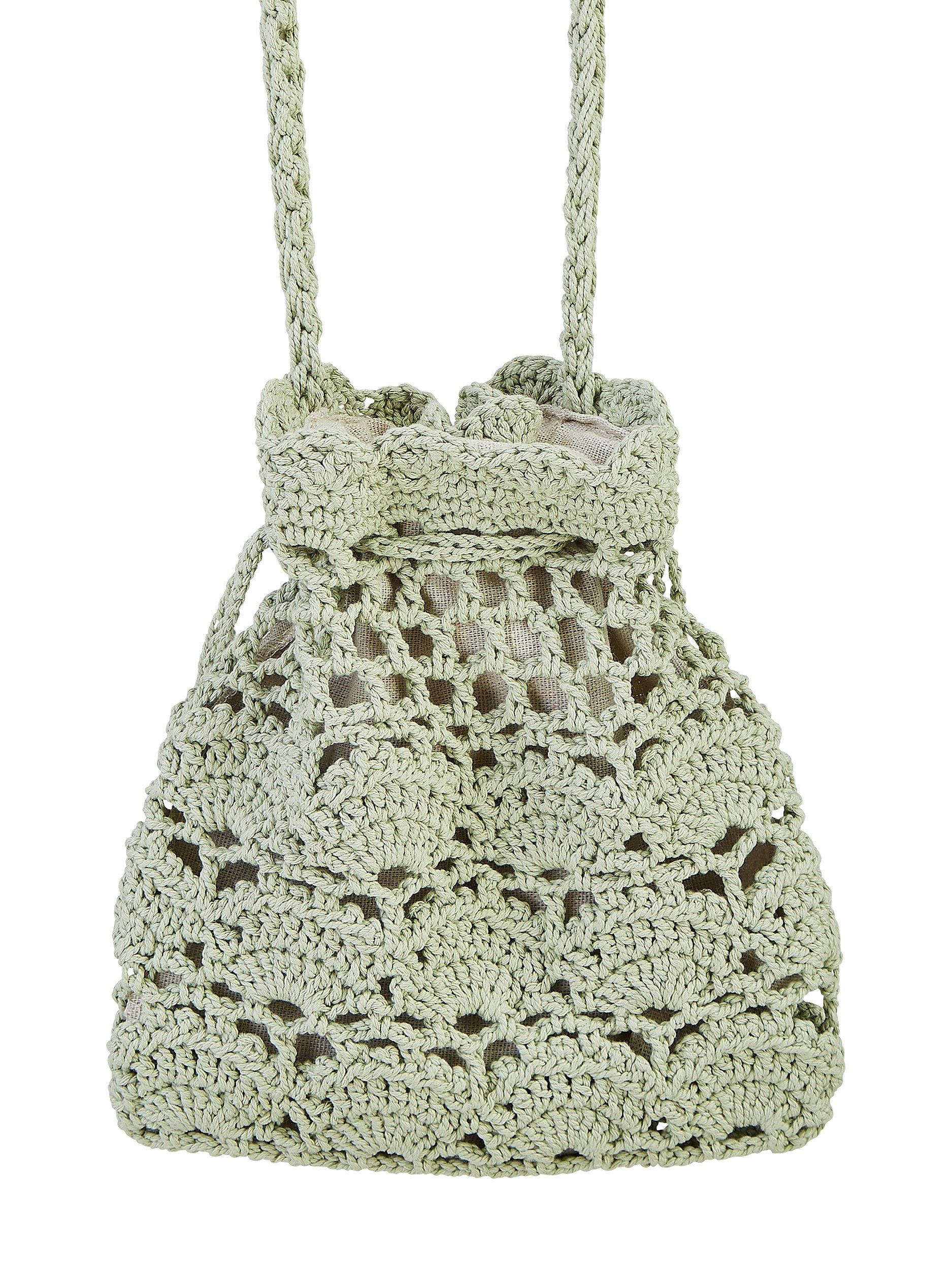 Product image 4 of 6, which shows Yumi Crochet Bag With Beaded Trim, Green, One Size