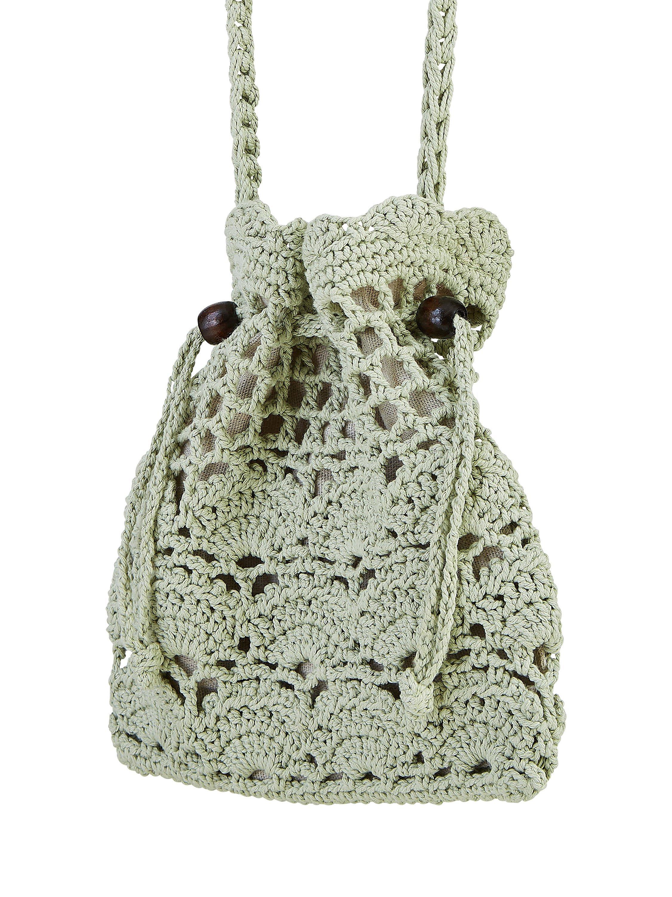 Product image 6 of 6, which shows Yumi Crochet Bag With Beaded Trim, Green, One Size