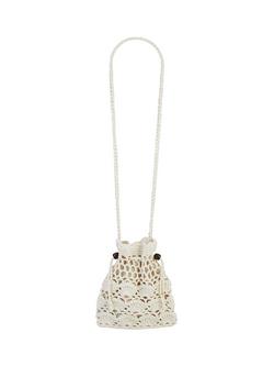 Yumi Bead Trim Crochet Bag, White, White