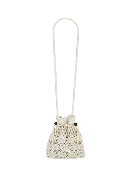 Yumi Bead Trim Crochet Bag, White, White