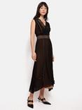 Jigsaw Crinkle Lace Trim Midi Dress, Black