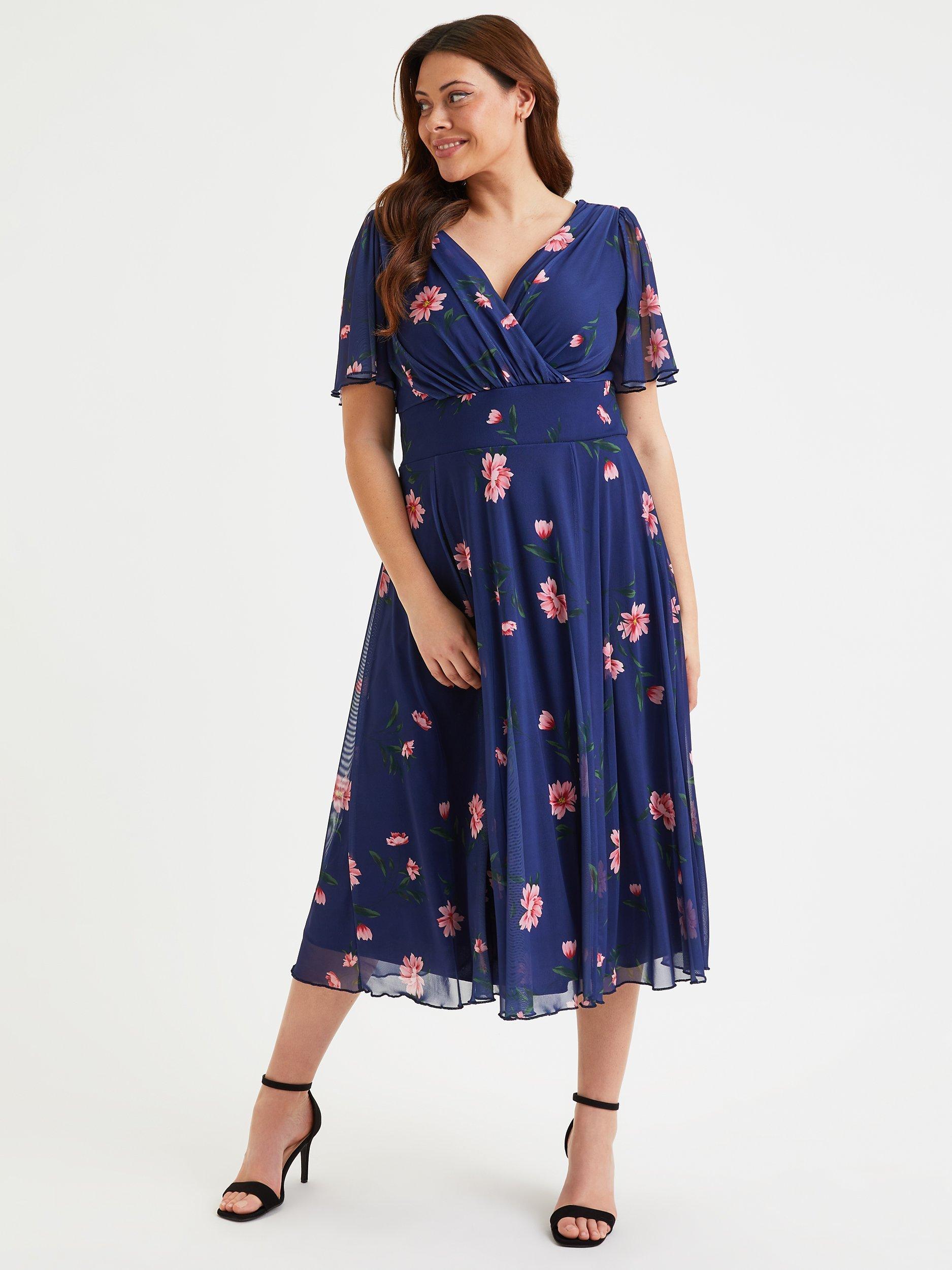Scarlett & Jo Victoria Flower Midi Dress, Navy/Pink
