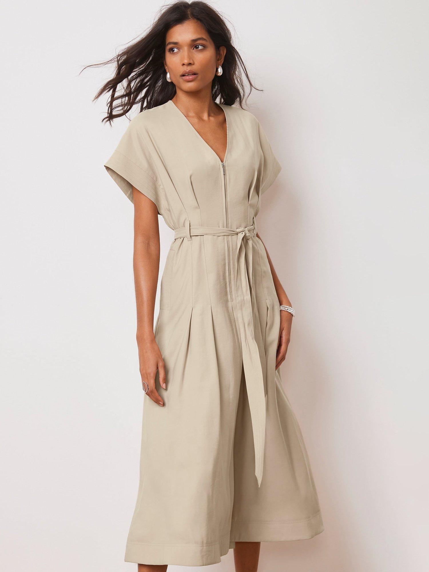 Mint Velvet Belted Zip Midi Dress, Natural