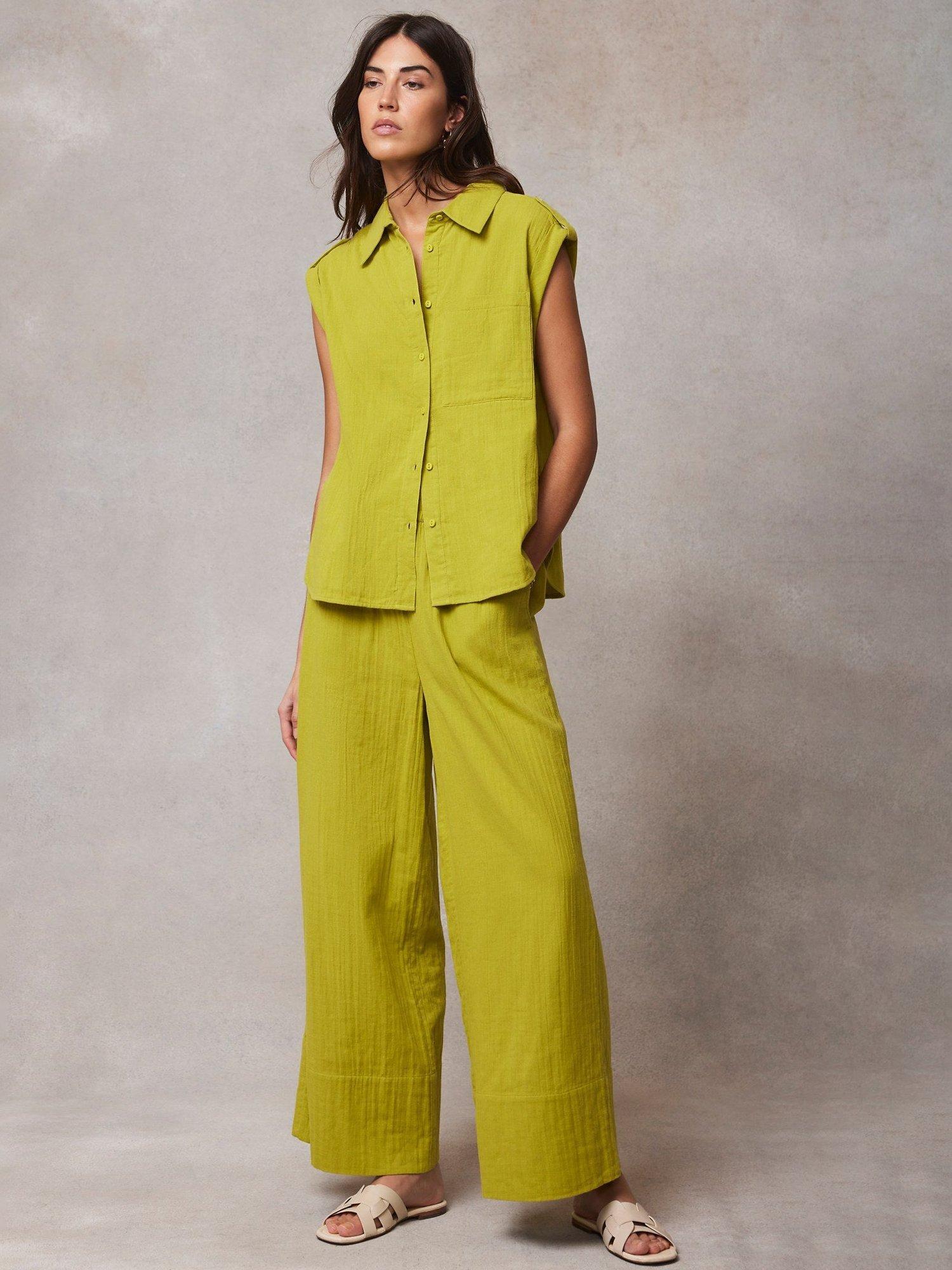 Mint Velvet Cotton Top & Trouser Set, Green/Multi