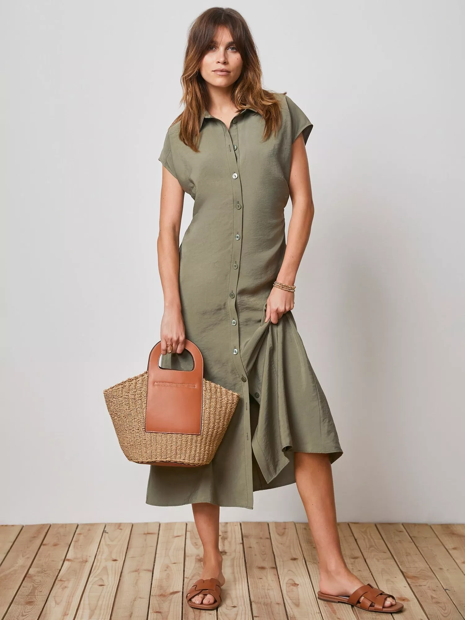 Mint velvet green ruched collar dress hotsell