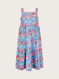 Monsoon Kids' Flamingo Print Tiered Midi Dress, Blue