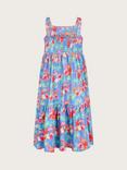 Monsoon Kids' Flamingo Print Tiered Midi Dress, Blue