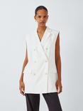 Theory Double Breasted Sleeveless Linen Blend Blazer, Ivory