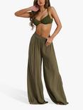 South Beach Crinkle Wide Leg Beach Trousers, Green Khaki