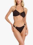 South Beach Crinkle Textured Ring Bandeau Bikini Top, Dark Brown