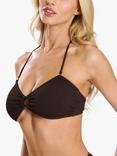 South Beach Crinkle Textured Ring Bandeau Bikini Top, Dark Brown