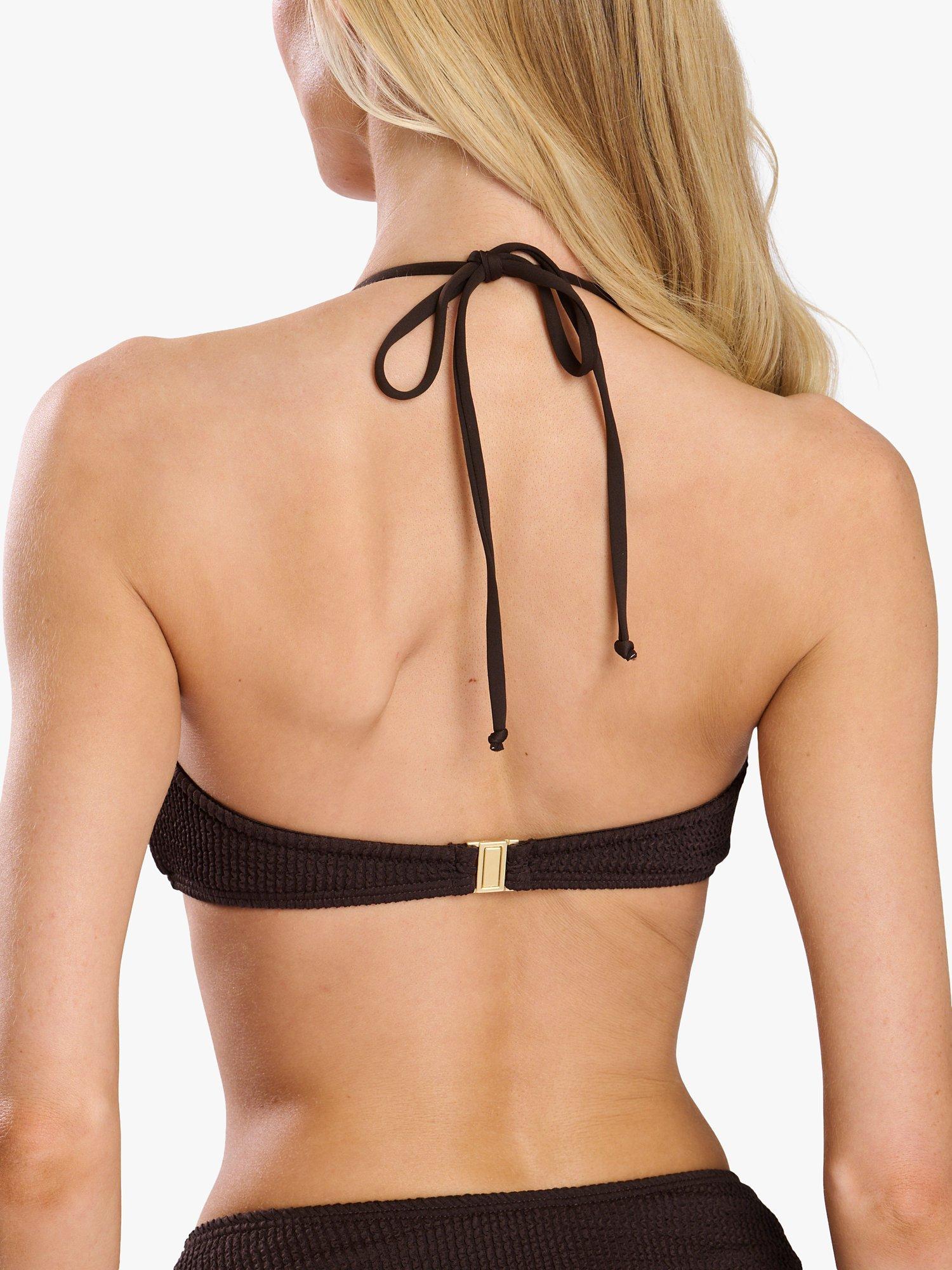 Product image 5 of 5, which shows South Beach Crinkle Textured Ring Bandeau Bikini Top, Dark Brown, 8