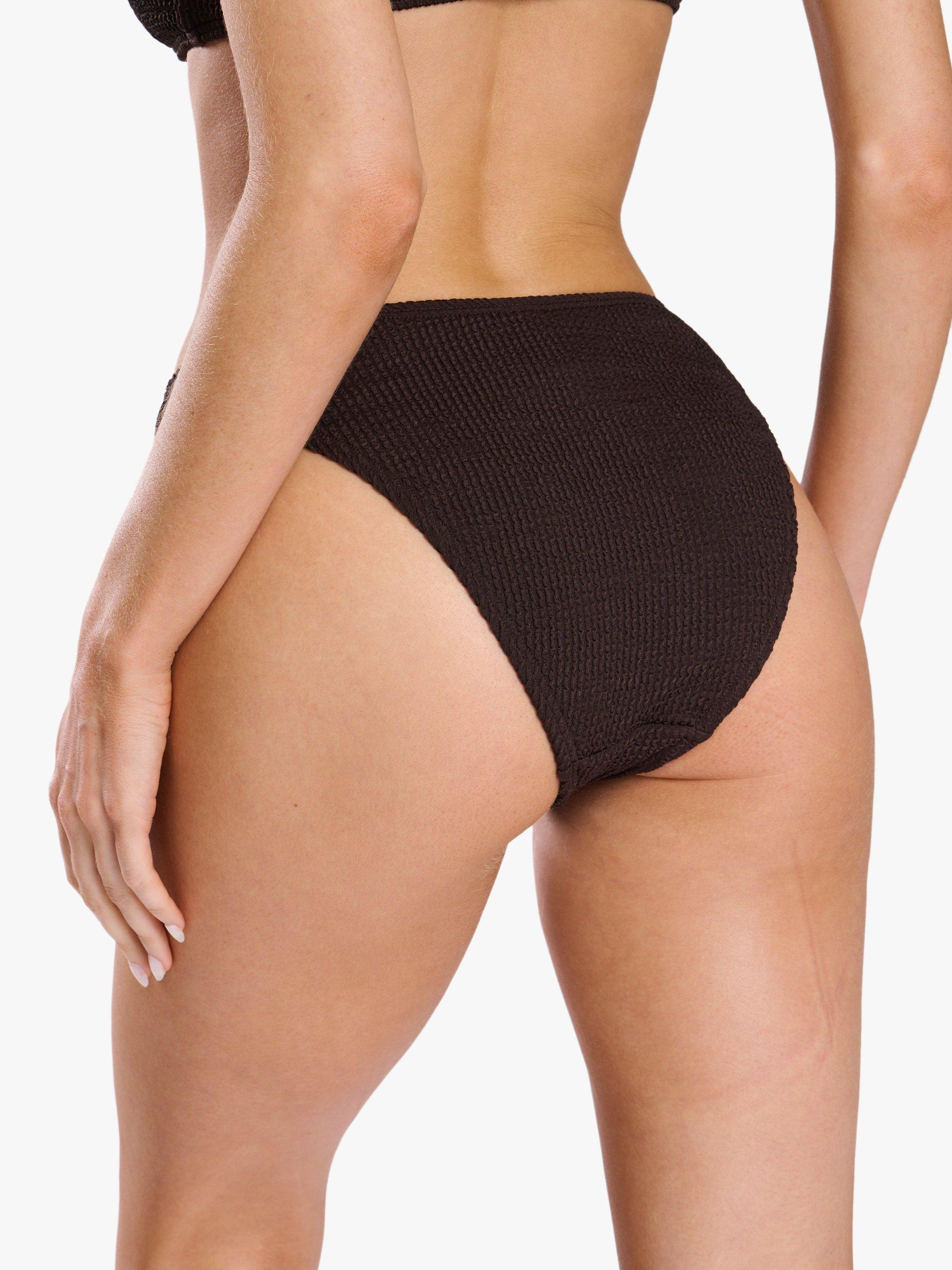 Product image 3 of 5, which shows South Beach Crinkle Textured Bikini Bottoms, Dark Brown, 8