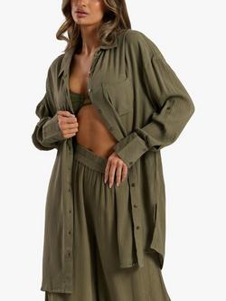South Beach Oversized Beach Shirt, Green Khaki