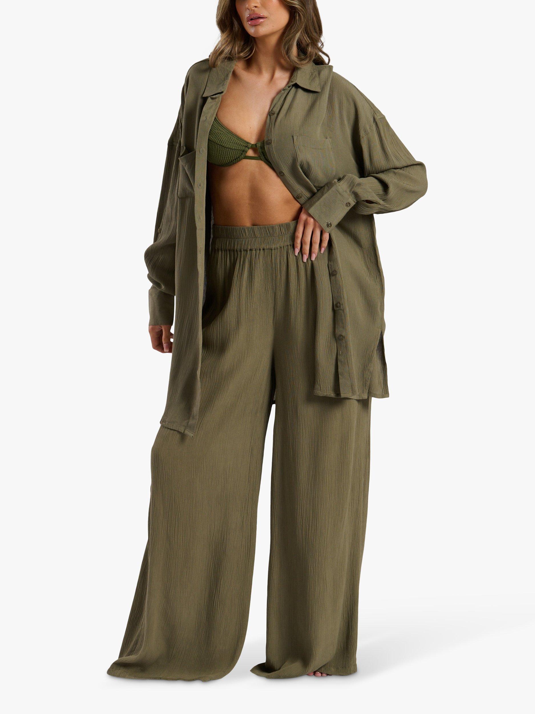 Product image 3 of 5, which shows South Beach Oversized Beach Shirt, Green Khaki, 8