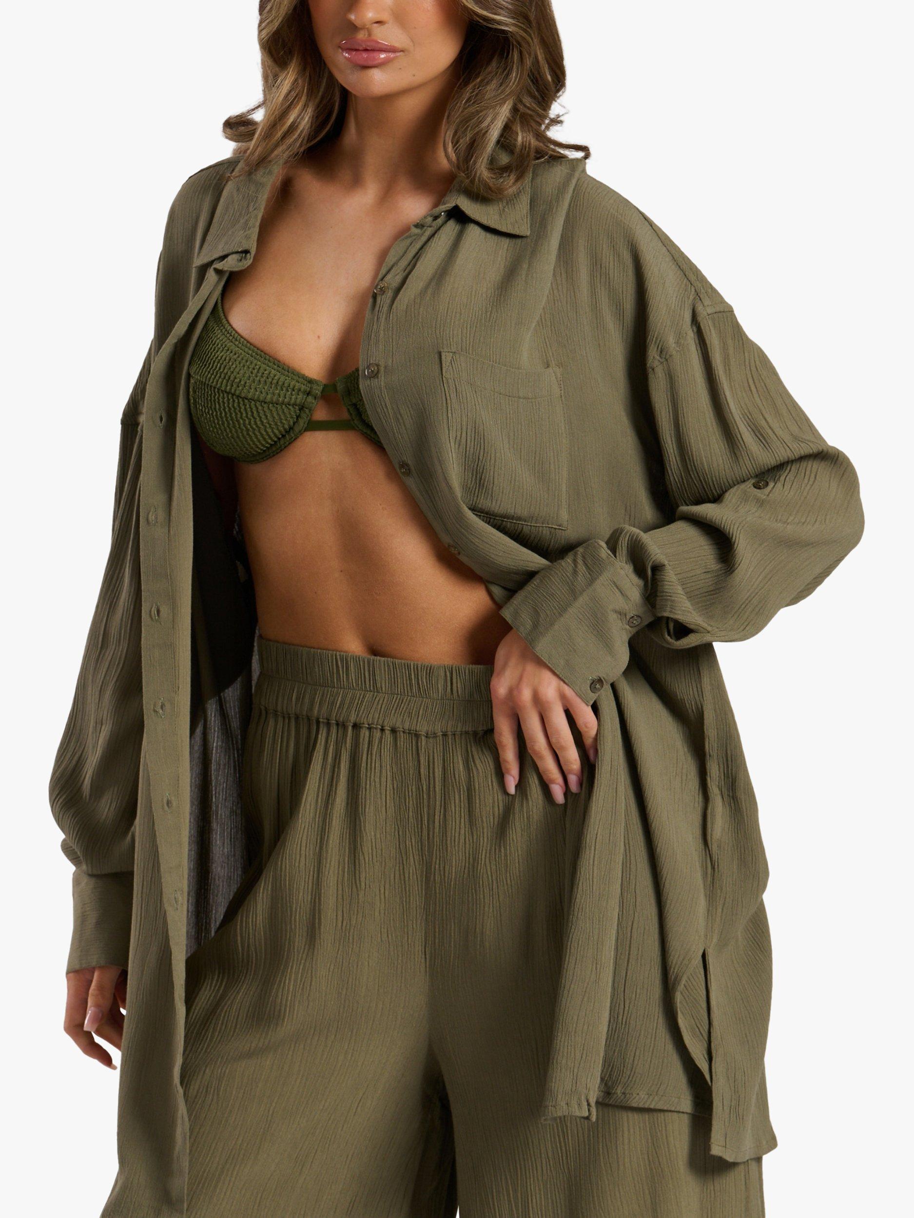 Product image 4 of 5, which shows South Beach Oversized Beach Shirt, Green Khaki, 8
