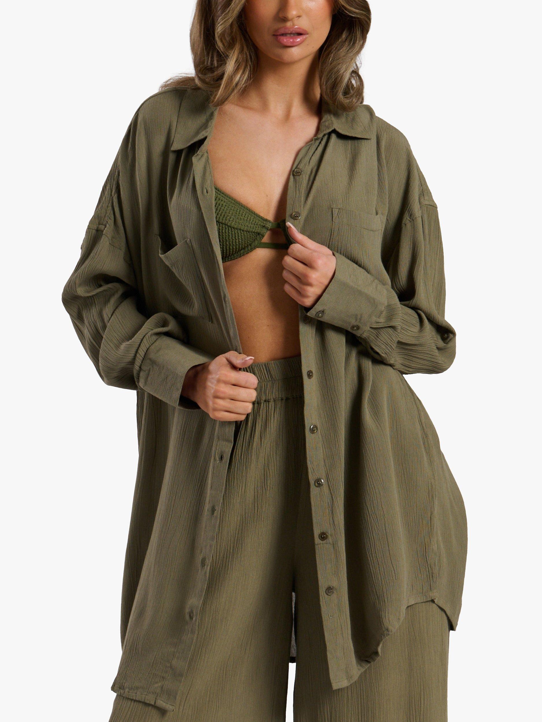 Product image 5 of 5, which shows South Beach Oversized Beach Shirt, Green Khaki, 8