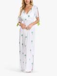 South Beach Embroided Palm Tree Maxi Beach Dress, White