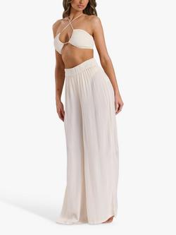 South Beach Crinkle Wide Leg Beach Trousers, Natural Cream