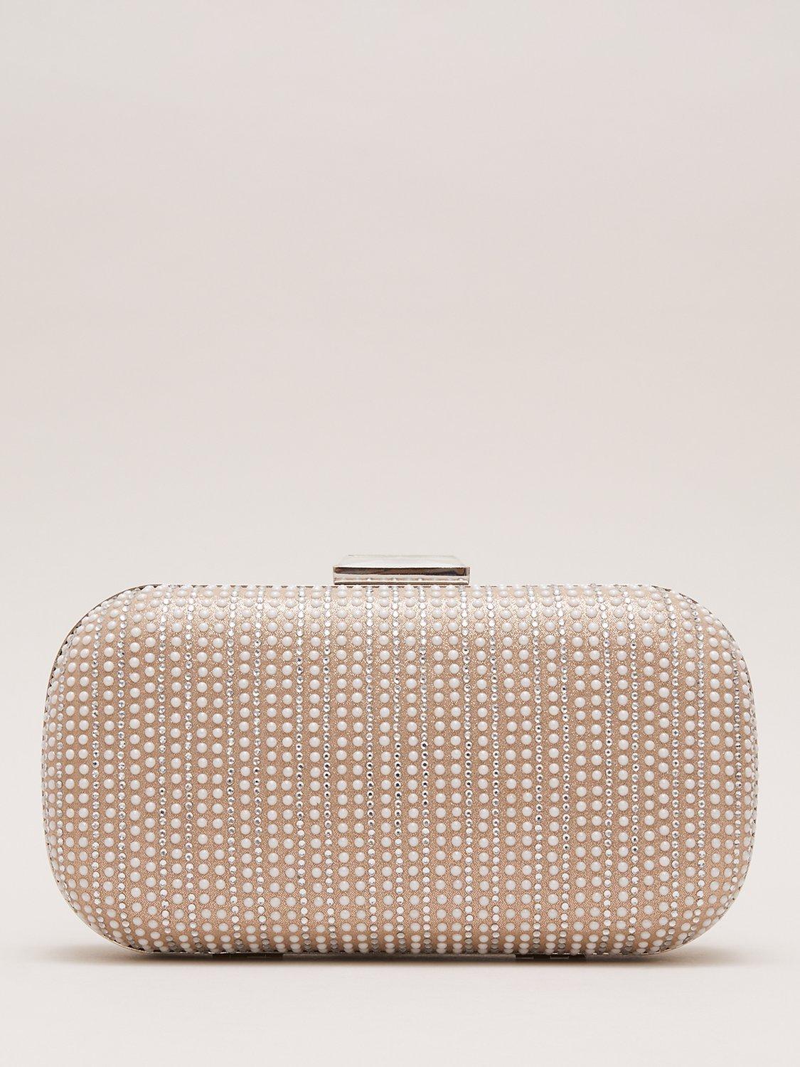 Phase Eight Pearl Embellished Box Clutch Bag Metallic