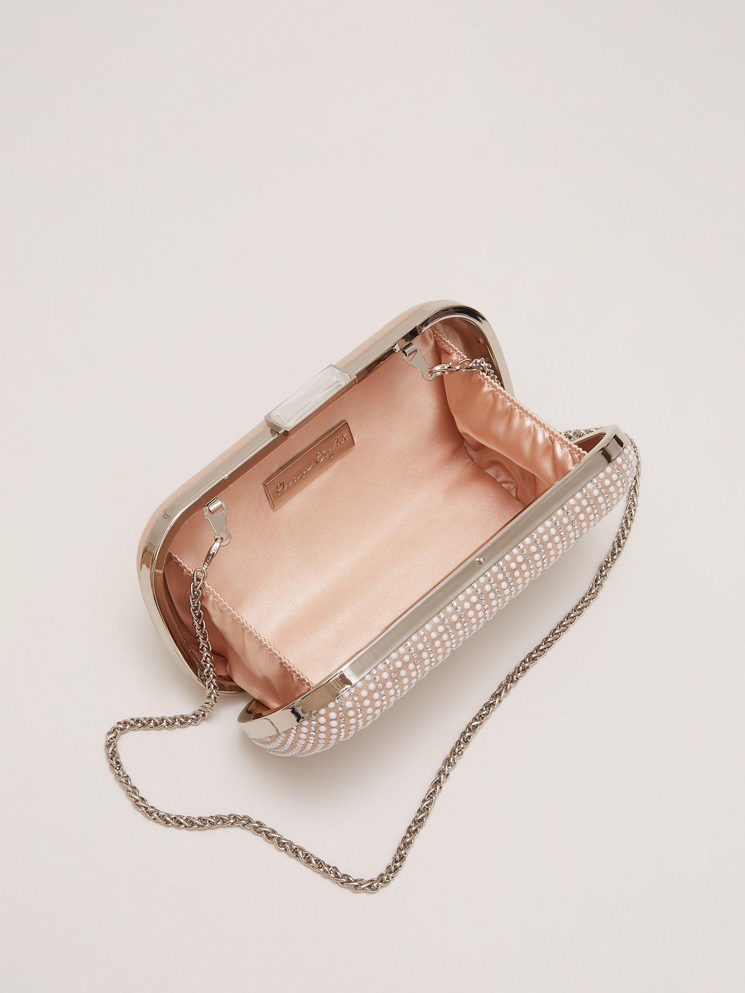 Product image 4 of 8, which shows Phase Eight Pearl Embellished Box Clutch Bag, Metallic