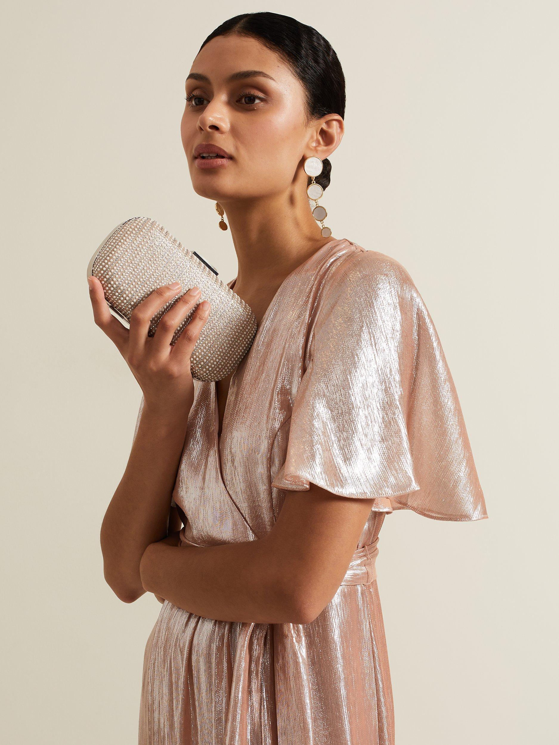 Product image 6 of 8, which shows Phase Eight Pearl Embellished Box Clutch Bag, Metallic