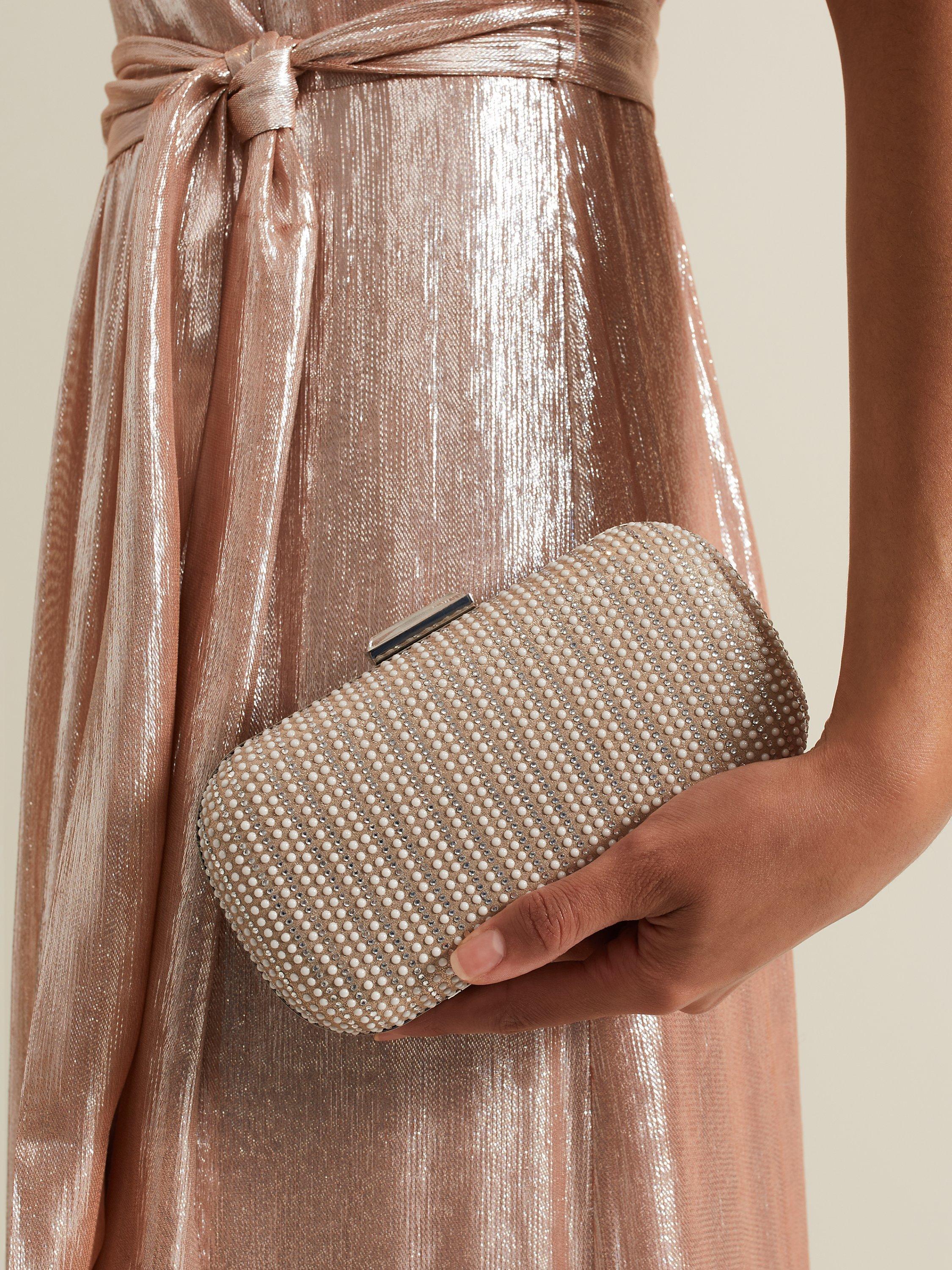 Product image 7 of 8, which shows Phase Eight Pearl Embellished Box Clutch Bag, Metallic