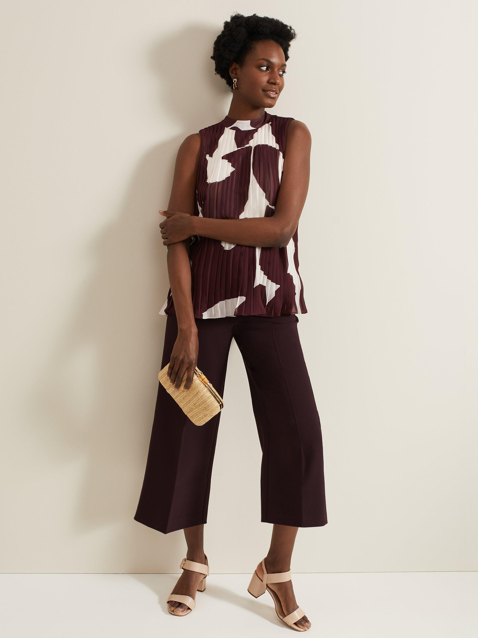 Product image 3 of 7, which shows Phase Eight Nina Abstract Pleated Top, Burgundy, 10