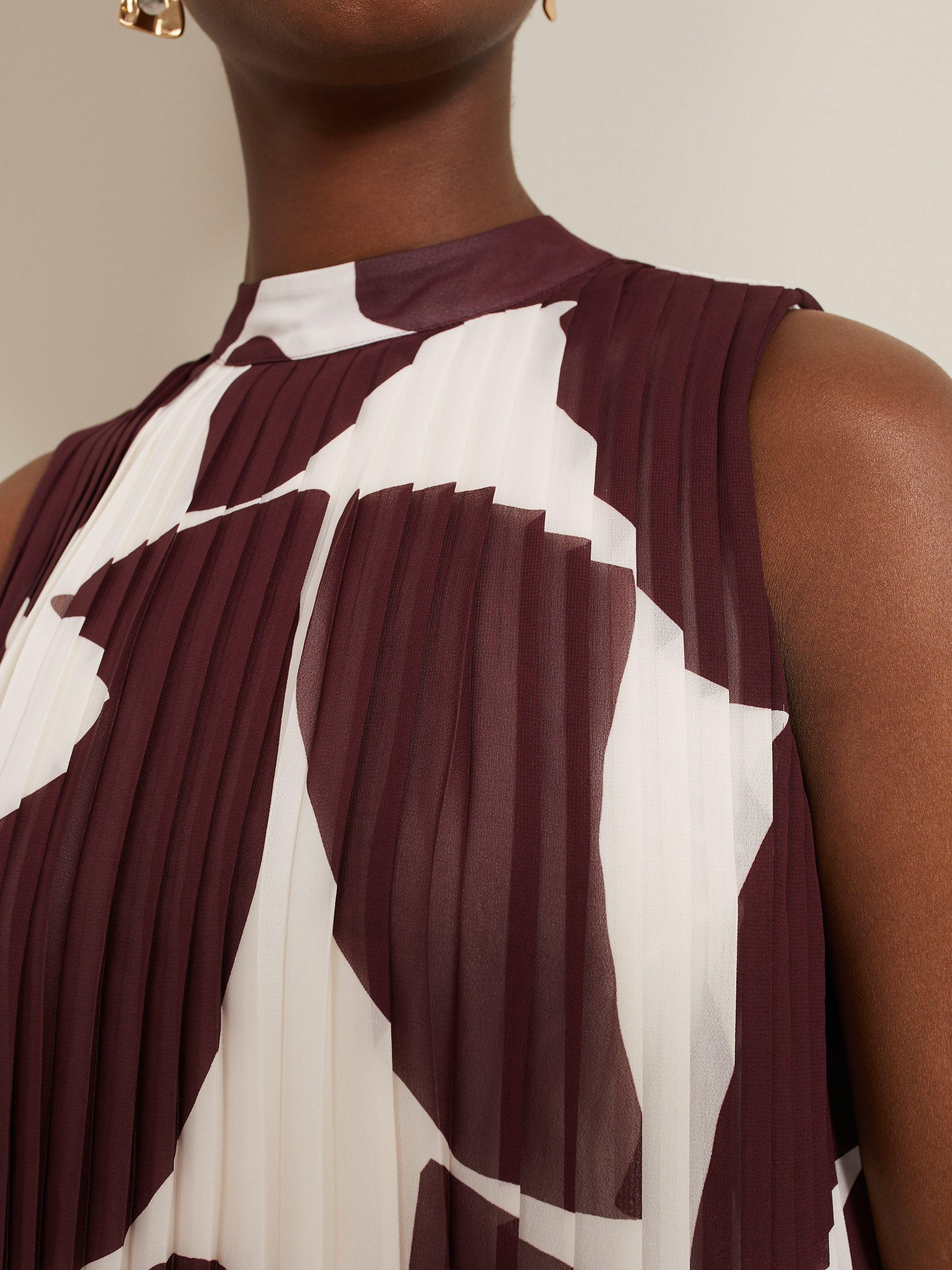 Product image 4 of 7, which shows Phase Eight Nina Abstract Pleated Top, Burgundy, 10