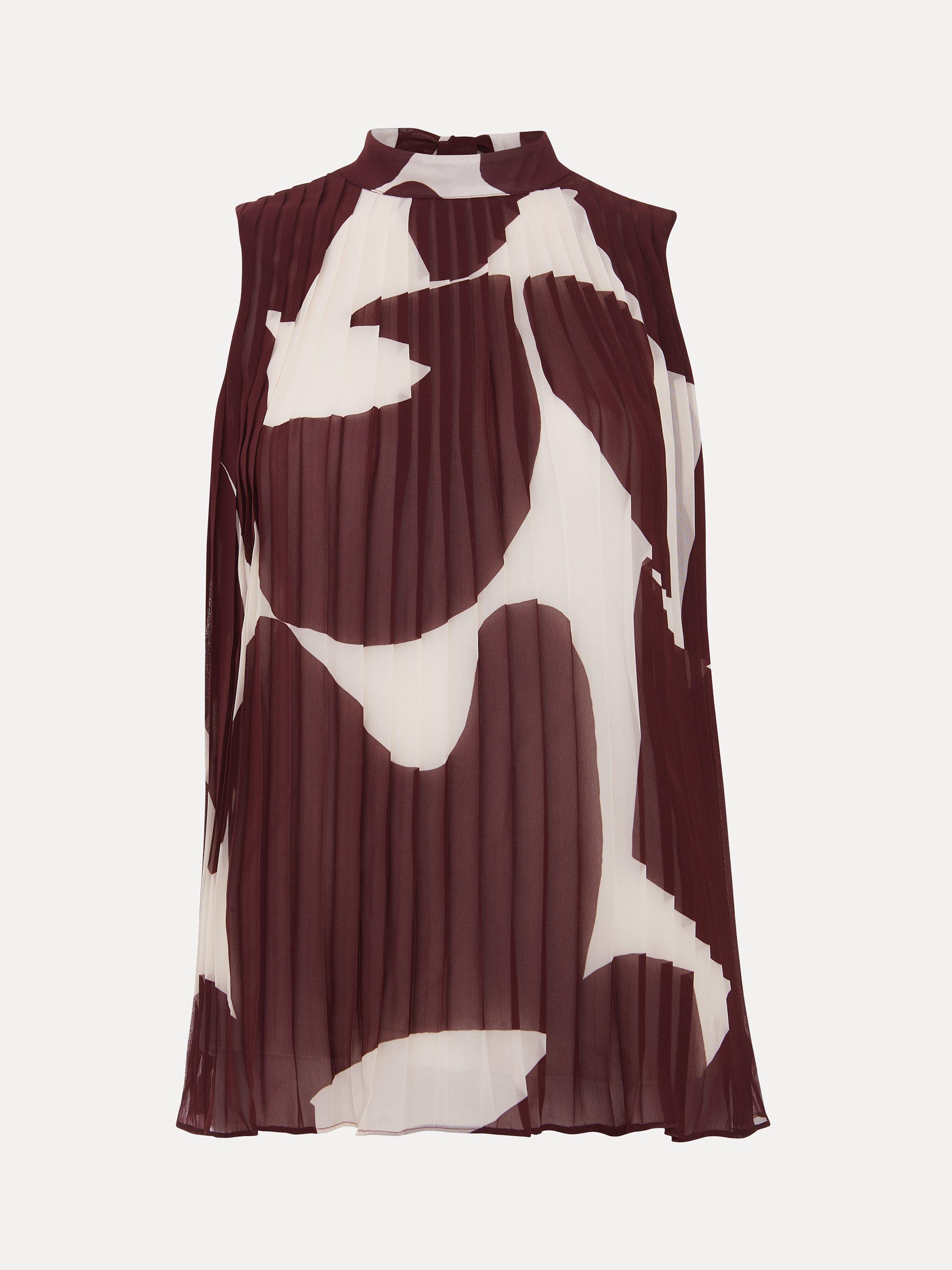 Product image 5 of 7, which shows Phase Eight Nina Abstract Pleated Top, Burgundy, 10