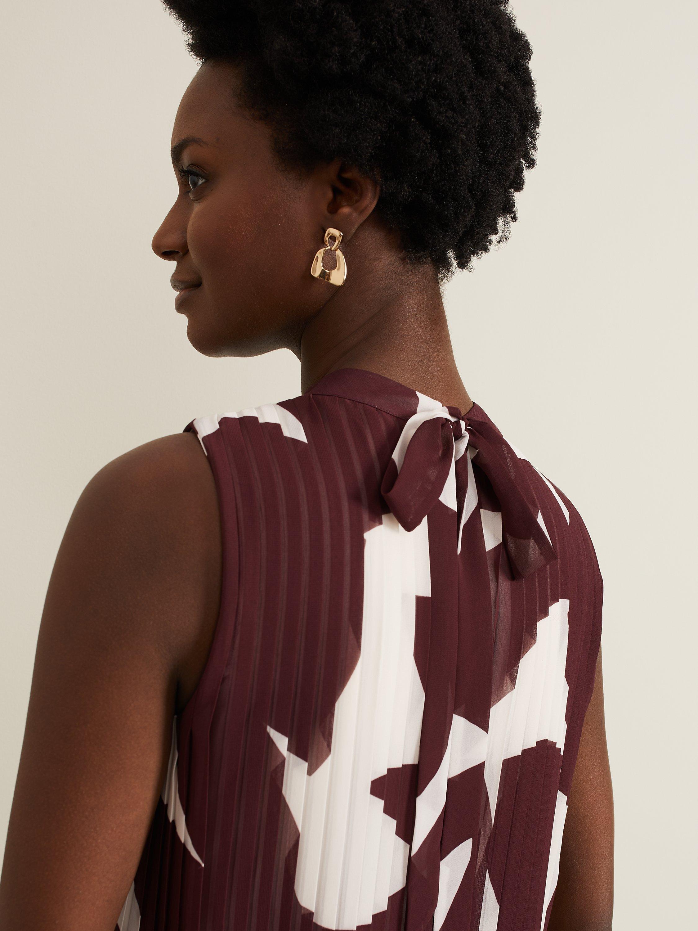 Product image 7 of 7, which shows Phase Eight Nina Abstract Pleated Top, Burgundy, 10