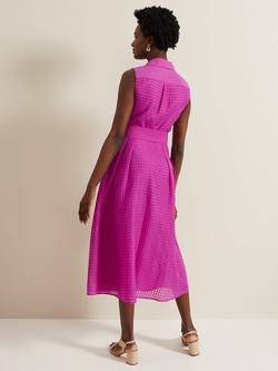 Phase Eight Carey Sleeveless Textured Check Midi Shirt Dress - view 2, Pink