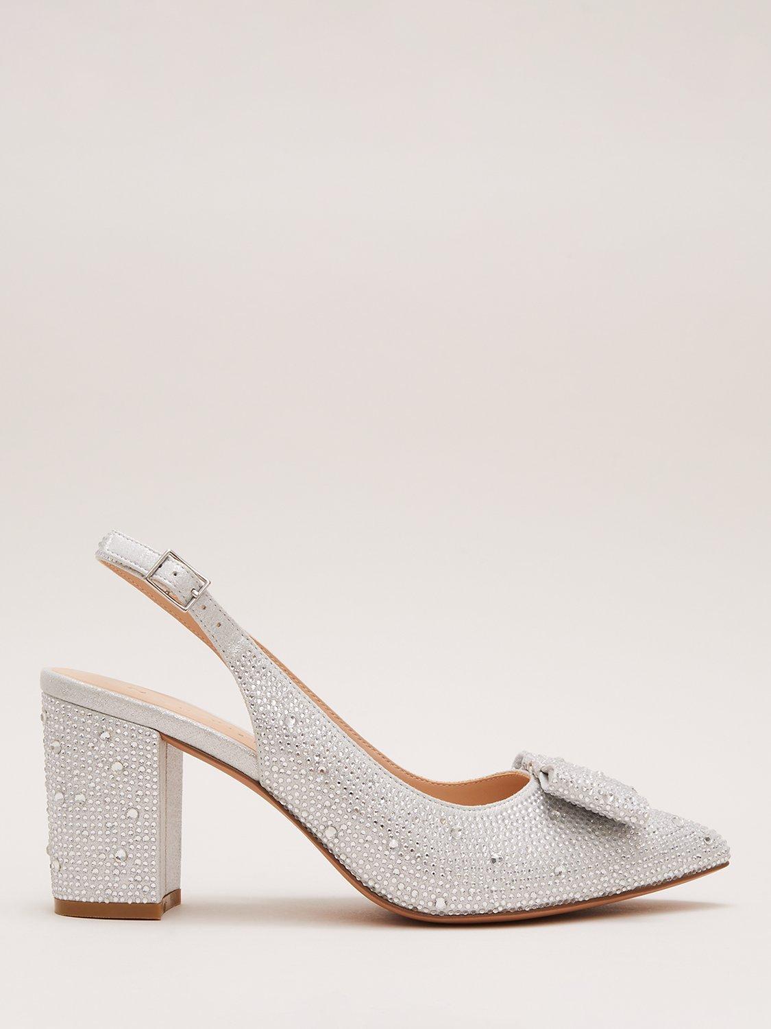 Silver court shoes shops block heel