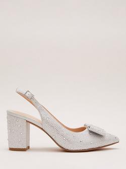 Phase Eight Diamante Block Heel Court Shoes, Silver, Silver